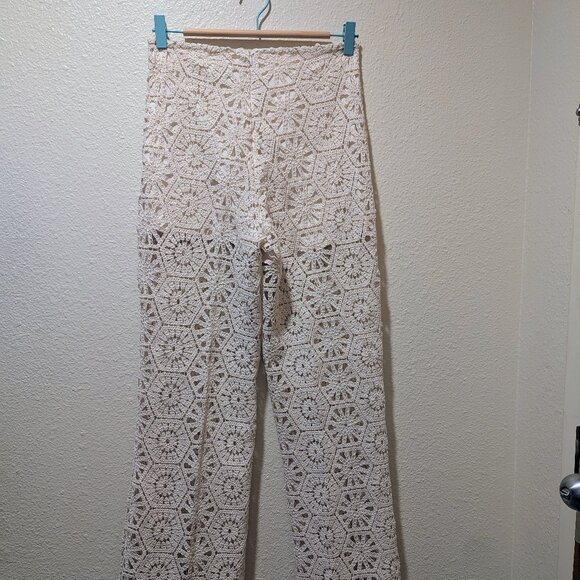 H&M Crochet Straight Leg Pants Cream Size S - Picture 8 of 12